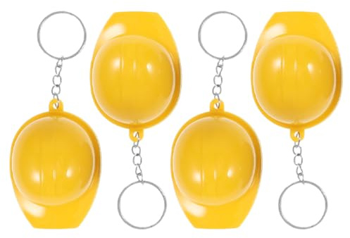 NIYANGLE Lot de 4 Porte-clés Décapsuleurs en Métal Forme Casque de Chantier Jaune, Breloques Légères Multifonction pour Décoration Construction et Présents Fête D’Anniversaire, Accessoires