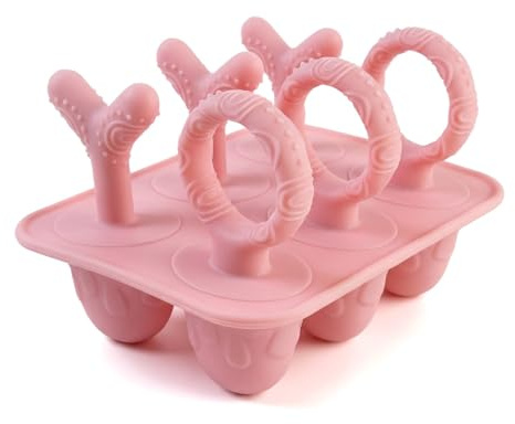 Moldes Helados Silicona 6 Cavidades, Molde Helado Reutilizable Rosa con Asas en Forma de Letras, Moldes para Helados Caseros de 17ml, Antideslizante y Duradero