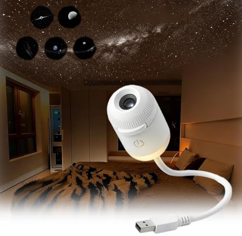 2-in-1 Galaxy Projector Night Light, USB Portable Starry Sky Night Light Projector for Bedroom, Mini LED Nightlight Wall Lamp for Kids & Adults, Dreamy Ceiling Decor (5Slides)