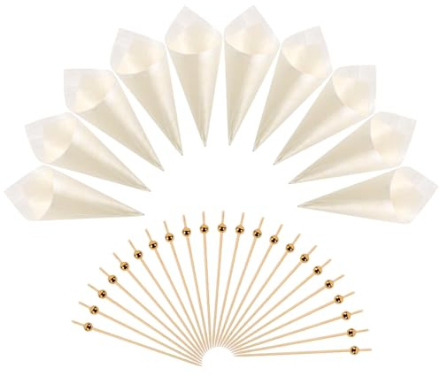 JOINPAYA Juego de Conos de Madera para Aperitivos y Brochetas para Fiestas, Set Desechable para Hacer Conos de Helado DIY Rápido y Práctico