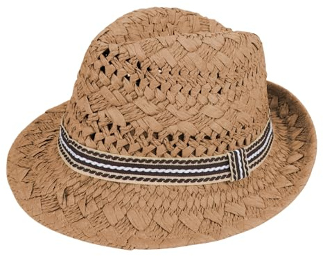 TINAYAUE Chapeau de Paille Enfant Fedora, Chapeau Creux Respirant Anti-Soleil, Style Rétro Classique, Réglable, Idéal pour Été, Plage, Ville, Fête 52-54cm