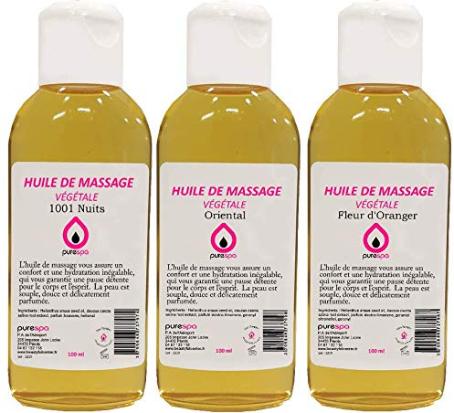 Massage-Set Sandrose, 3 Fläschchen mit Massage-ölen, Duftnoten: Orangenblüte, 1001 Nächte und Orientalisch, 100 % pflanzlich, 3 x 100 ml