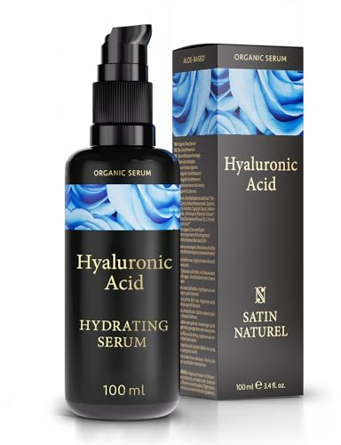 Satin Naturel Hyaluron Serum hochdosiert 100ml - 24h Feuchtigkeit - Hyaluronsäure Serum Gesicht - Vegan - Gesichtspflege Männer und Frauen - Anti Aging Hyaluronic Acid Gesichtsserum mit BIO Aloe Vera