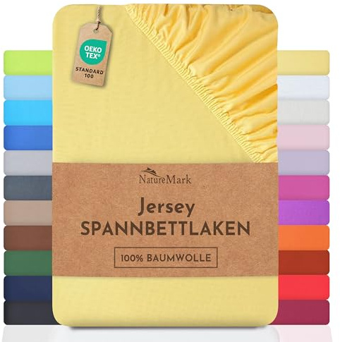 Natural Mark sábana Bajera Ajustable, sábana Bajera Ajustable 100% algodón en Muchos tamaños y Colores Marcas Calidad Ökotex Standard 100, 100% algodón, Amarillo, 90x190 -100x200 cm
