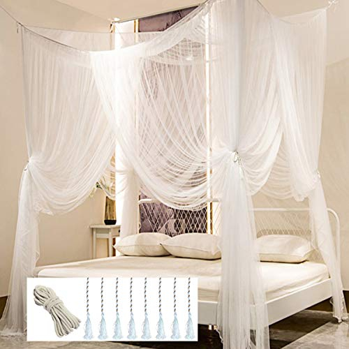 HanYun Mosquitera para Cama de Matrimonio, 4 Postes esquineros, Elegante Juego de Dosel, Gancho para Barra y Cuerda Profesional para Red, Cortinas de toldo, matrimonial/Queen/King (Blanco)…