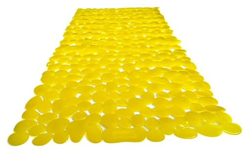 TIKE SMART “Pebbles” Non-Slip Bathtub/Shower Mat 27.5”x14” Rectangular, Non-Toxic, Safe, Clean, Machine-Washable, Superior Grip & Drainage, Vinyl, for Smooth Floors ONLY, Transparent Light Yellow