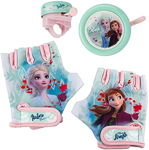 alles-meine.de GmbH 3 TLG. Set: Fahrradklingel + Fahrradhandschuhe - die Eiskönigin - Frozen - Ding Dong - 2 Klang - stabiles Metall - UNIVERSAL Klingel für das Fahrrad/Jungen ..