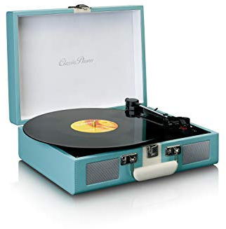 Lenco Classic Phono by Lenco TT-110 Plattenspieler - Kofferplattenspieler - 33, 45 und 78 RPM - Bluetooth - Riemenantrieb - 2 Lautsprecher - AUX-IN, RCA-Out, 3,5mm - Blau/Weiß
