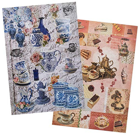 Ideen mit Herz 2 ark rispapper | ädeldecoupage papper | DIN A4 | 2 olika mönster | vintage, jul och mycket mer (nostalgi 08)