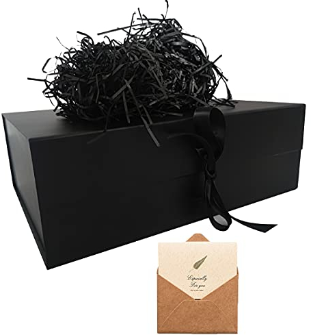 Svart presentask 33 x 26 x 11 cm, presentkartong med magnetiskt lock och rosett för bröllop, jul, födelsedagar, årsdagar presentförpackning