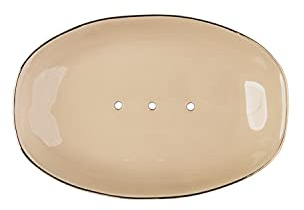 Tranquillo Seifenschale Classic, oval beige mit Goldrand aus Keramik mit Löchern für den Wasserablauf, 14 x 9.5 x 2.5 cm