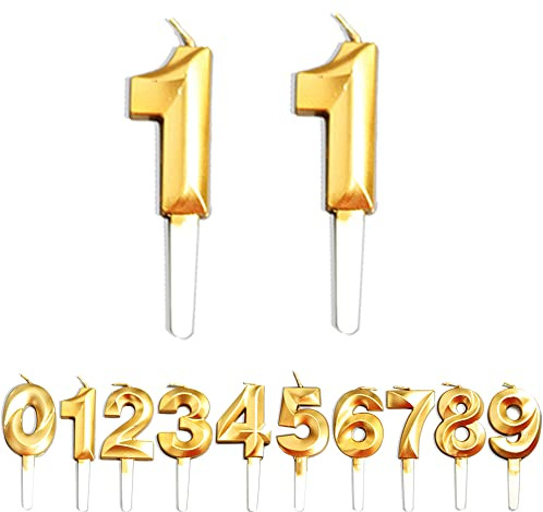 Birthday Number Candles, Number 11th/1th Cake Candles, Cake Decoration for Birthday Party Wedding Anniversary Graduation Party Supplies (Gold, Number 1&1)