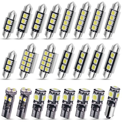 YnGia 23PCS Canbus Error Free LED SMD Bulbs Kit Set Car LED Interior Light Bulb for Side Marker Car Interior Dome Map Door Turn Tail Signal Brake License Plate Lights Festoon C5W T10 Xenon-White