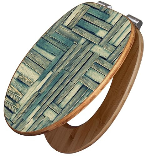 banjado Design WC Sitz Bambus Absenkautomatik 45,8x37,5cm / Toilettendeckel mit Absenkautomatik Holz/hochwertiger Bambus Klodeckel/WC-Sitz für gängigen Toiletten/Motiv Grüne Planken