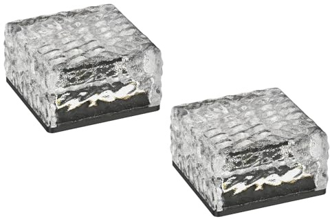 ledscom.de 2x LED Solar-Pflasterstein Bodeneinbauleuchte BROSLO für außen, IP67, Glas, eckig, 10 x 10cm, warmweiß