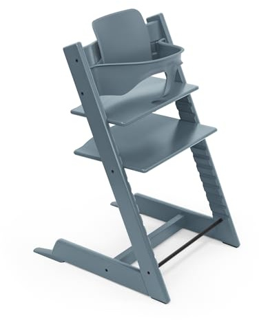 Seggiolone Tripp Trapp di Stokke con Baby Set, Fjord Blue - Sedia regolabile ed evolutiva per bambini e adulti - Design ergonomico e classico