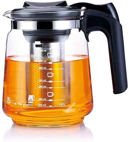 SHOV Glasteekanne mit Teesieb Überhitzungsschutz Teekanne aus Glas Edelstahl Filter Sieb (1500ml)