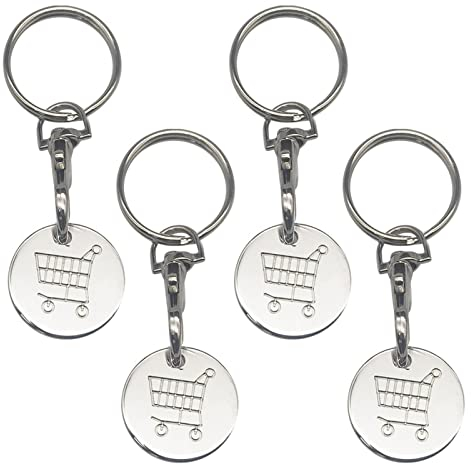 DASNTERED Lot de 4 jetons de chariot de courses durables avec mousqueton et porte-clés