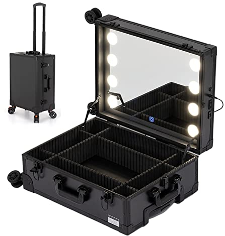 Kosmetikkoffer, professionell, große Aufbewahrung, Kosmetikkoffer, Kosmetikkoffer, Kosmetikkoffer, Kosmetikkoffer, Schminkkoffer mit LED, Schwarz, Schwarz mit 8 LEDs, one size, Casual