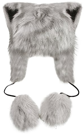Plüsch Kunstfell Wintermütze für Frauen Niedliche Katzenohren Fuchs Tier Kappe mit Ohrenklappe Bombermütze Thermo Warm Gestrickte Beanie Mütze Dicke Weiche Snowboard Radfahren Skimütze für Mädchen