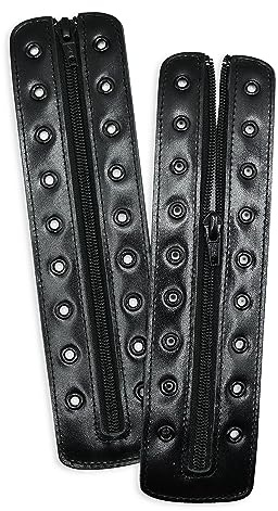 Soletec Leather Lace-in Boot Zipper Inserts for All Brands, Tieless Shoe Laces, 9 Black Eyelets, 1 Pair, Black