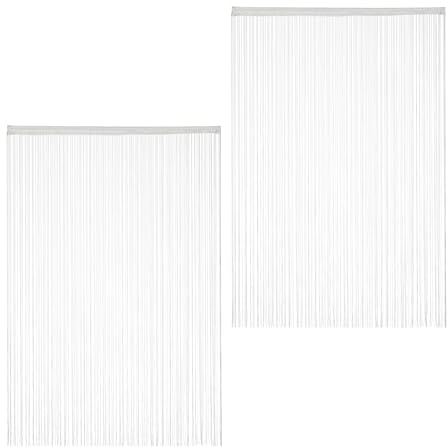 Relaxdays Fadenvorhang im 2er Set, kürzbare Fadengardinen mit Stabtunnel, 145 x 245 cm, Türgardine & Raumteiler, weiß