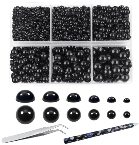 TOAOB 5000 Stück halbrunde Perlen schwarz Harz ABS Cabochon flache Kunststoffperlen 2 mm 3 mm 4 mm 5 mm 6 mm 8 mm für Dekorationen Scrapbooking Nail Art DIY Handwerk Modeschmuck