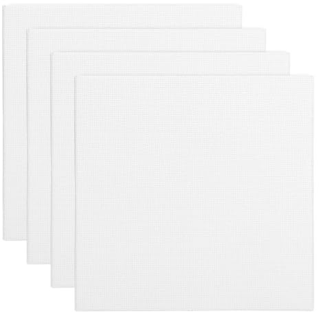 PATIKIL 4 x 4 kanvastavlor för målning, 4-pack 100 % bomull fyrkantig trippel grundad sträckt tom canvaspanel för akryl, olja, tempera-färger, vit
