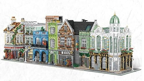 Haus Bausteine Bausatz Mit Minifigures, 13973 Klemmbausteine Modular Buildings Kit 4 in 1 Architektur Modellbausatz, MOC Street View Gebäude Bauset Nicht Kompatibel mit Großen Marken
