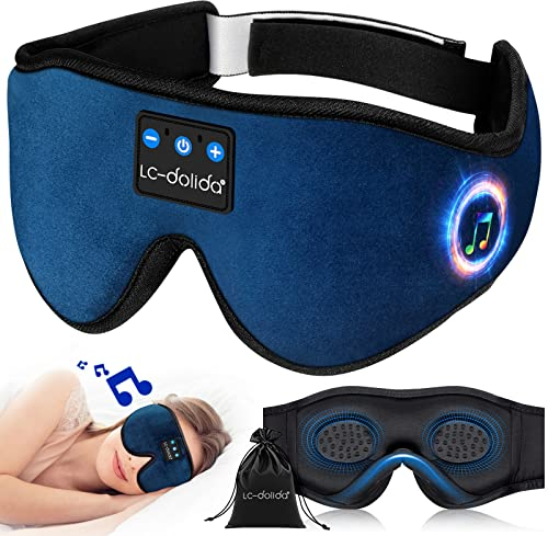 LC-dolida Schlafmaske mit Kopfhörer Bluetooth V5.4, 3D Schlafkopfhörer Atmungsaktive für Frauen Herren,Augenmaske Baumwolle Waschbar Schlafbrille mit Mikrofon für Reisen/Nickerchen/Yoga/Meditation