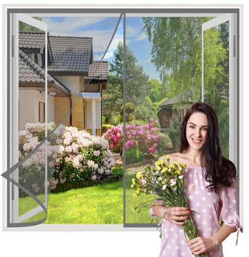 Magnet Fliegengitter Fenster Insektenschutz 50x110cm Grau Magnetvorhang Fliegenvorhang Insektenschutztür ohne Bohren Auto Schließen&Klebmontage für Wohnzimmer Schiebetür Terrassentür