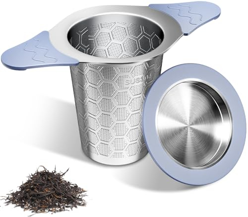 yomanta infusor de te 304 Acero Inoxidable，Coladores de té para té suelto，Con tapa y asa de silicona resistente al calor，Apto para teteras, tazas de té y tazas
