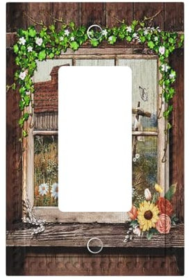 Farm Vintage Hut 1 Gang Rocker/GFCI Presa Interruttore Luce Piastra di Copertura Frontale Placca Decorativa Frontalino Rustico Marrone Capanna Fienile USA Paese Fiore Floreale Esterno Fattoria Bagno
