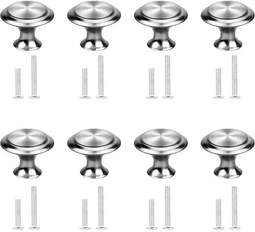 WNXBFO 8 Pcs Silver Round Cabinet Door Knobs, 30mm Cupboard Drawer Handles with Screws, Ideal for Cabinets, Wardrobes, Drawers, Cupboard Wardrobe Pulls Decoration