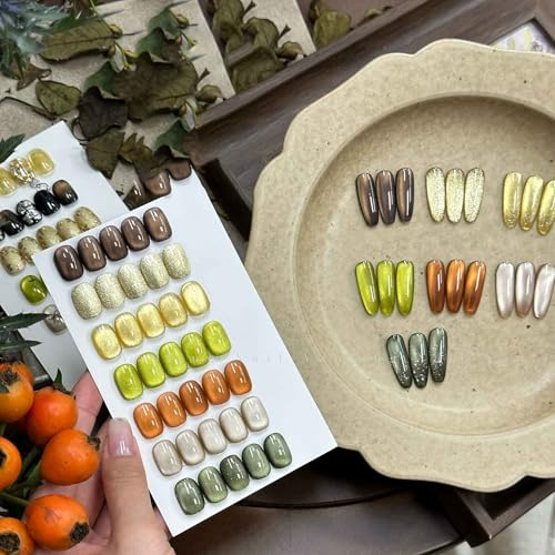 ADHERE 7 Farben 12 ml Cat Eye Gel-Nagellack-Set, holografisches Glitzer-Gel-Lack-Set, Orange-Braun, Herbst-Magnet-Nagelkunst-Soak-Off-LED