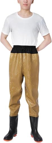 DgtZyrih Angelhose Halbkörperhose wasserdichte Angelwathose mit Gummiregenstiefeln Atmungsaktive Wathose mit elastischer Taille Wathose für Outdoor-Jagd- und Angelbekleidung,Gelb,46