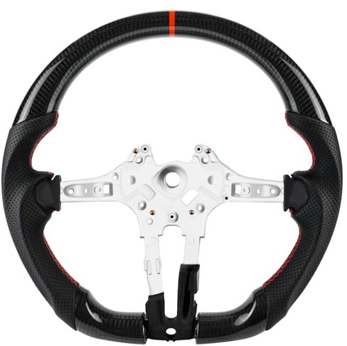 Acclcors Volante in vera fibra di carbonio, linea centrale rossa, impugnatura in pelle perforata per BMW M Sport Serie/per M Performance Serie M3 F20 F22 F23 F30 F31 F87 M2 F82 F83 F15 F21