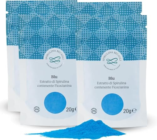 SPIRULINA BECAGLI Spirulina Blu In Polvere in buste da 20 g, Colorante Alimentare Naturale A Base Di Ficocianina, Polvere Blu Per Bevande E Preparazioni Alimentari, Made in Italy, Vegan OK