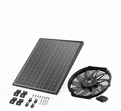 VEVOR Ventilatore Solare Φ340 x 70 mm Ventilatore di Scarico per Soffitta con Termostato Regolabile, Griglia Esterna, capacità di Flusso d'Aria di 613,53 L/s per Timpano, Tetto, Garage, Officina