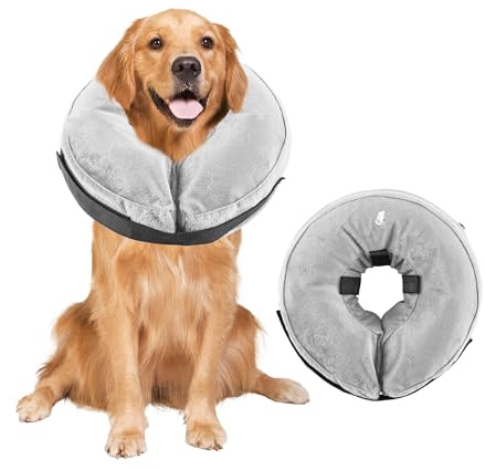 Aufblasbare Halskrause für Hunde, Verstellbarer Schutzkragen nach Operationen, Weicher Anti-Leck-Kragen mit Atmungsaktivem Material, Sichtfreundliches Elizabethanisches Halsband für Hunde (Grau, L)