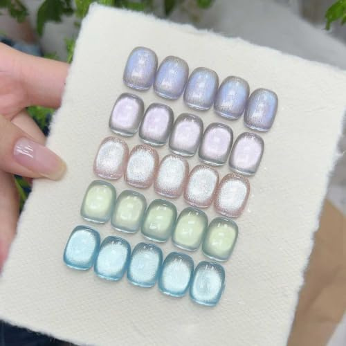 ADHERE 12ml 5pcs Magnetic Gel Kit with Magnetic Stick, Holographic Glitter Cat Eye Gel Polish UV LED Nail Varnish for Nail Salon DIY Design