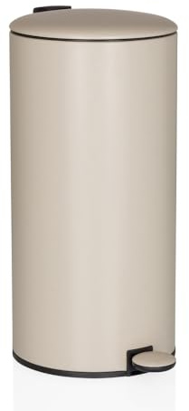 hjh OFFICE Mülleimer rund 30 Liter, Treteimer mit Deckel, Softclose CLEAN STEP 2 Metall Abfalleimer mit Inneneimer, Beige