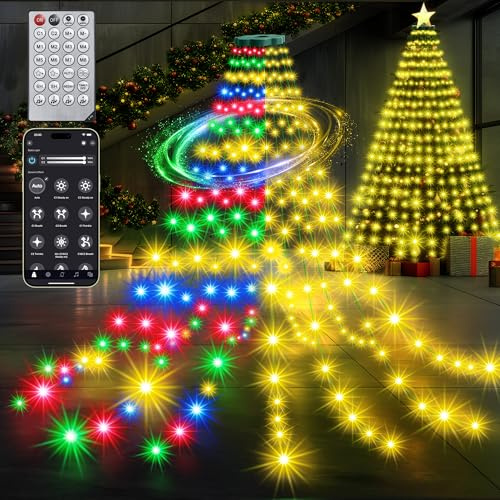 30+ Modes Coated Christmas Tree Lights Indoor with Remote - 2.15M x 12 Lines 312 LED Cascading Twinkle Lights Ring for Christmas Tree, Smart App Outdoor Waterproof for 2 2.1 2.2 M Xmas Tree
