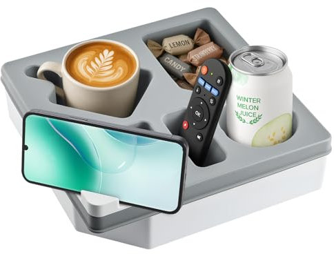 Couch Cup Holder Tray Sofa Organizer Cup Holder Pillow with Snack Tray Spill Proof Couch Caddy for TV Remote Snacks Drinks Cellphone