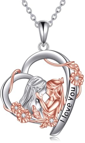 YAFEINI Mutter und Tochter Halskette 925 Sterling Silber Herz Halskette Weihnachten Geburtstag Anhänger Muttertag Kette Schmuck Geschenke für Mutter Tochter