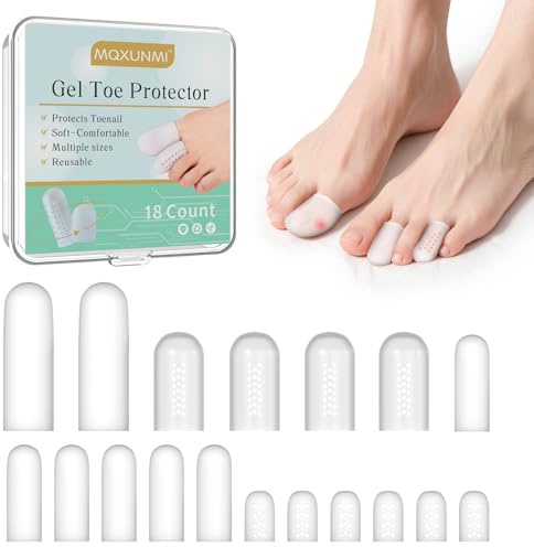 MQXUNMI 18 Pcs Gel Toe Protectors, Silicone Toe Cover Protector, Protector Toe Cover Sleeves with Holes, Reduce Friction, Protect Toe (2L+4M+6S +6 XS)