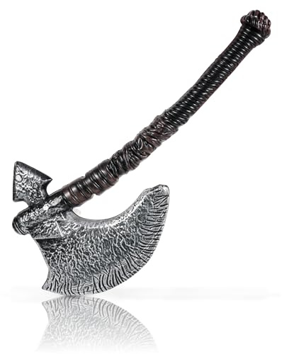 Hoappa Plastic Viking Axe Prop, 46cm Double Edged Battle Axe with Textured Blade and Handle, Halloween Costume Toy