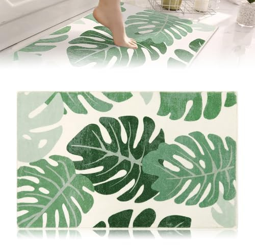 Calkkrer rutschfeste Badematte Grün, 50 x 80 cm Badezimmerteppich, Waschbarer Klein Teppich für Dusche, Badewanne, Innentür, Dekoration, Bath Mat