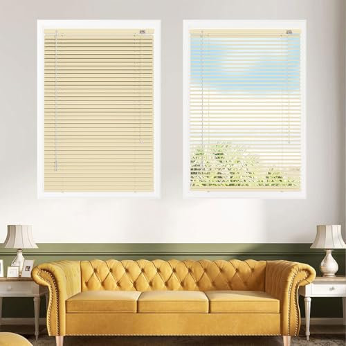 Persianas Venecianas Aluminio para Interior Exterior, Persiana Veneciana Horizontales Impermeables, Blackout Aislamiento Térmico Privacidad Estor Hogar Oficina Cortinas(Yellow)