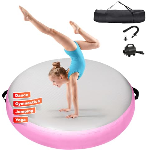 KIKILIVE Tapis Gymnastique Coussin Gonflable 20cm Hauteur, pour Acrobatie, Entraînement & Yoga 100/140cm avec Pompe 600W & Trousse Réparation